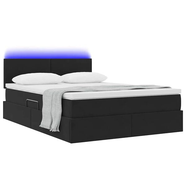 vidaXL Bett mit Stauraum und LED mit LED Schwarz 140 x 190 cm Samt