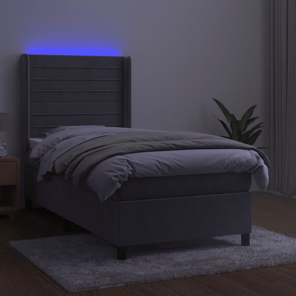 vidaXL Boxspringbett mit Matratze & LED Hellgrau 80x200 cm Samt