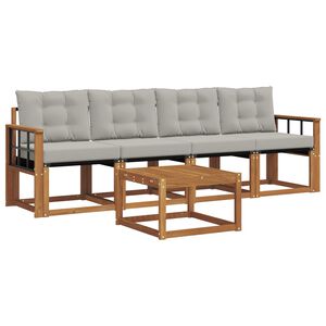 vidaXL Outdoor-Sofagarnitur mit Kissen 5 pcs Nat&uuml;rlich und Hellgrau