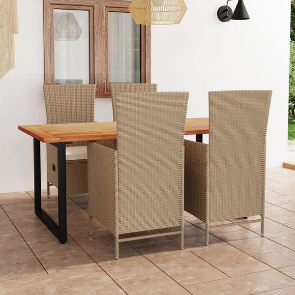 vidaXL 5-tlg. Garten-Essgruppe mit Kissen Poly Rattan Beige