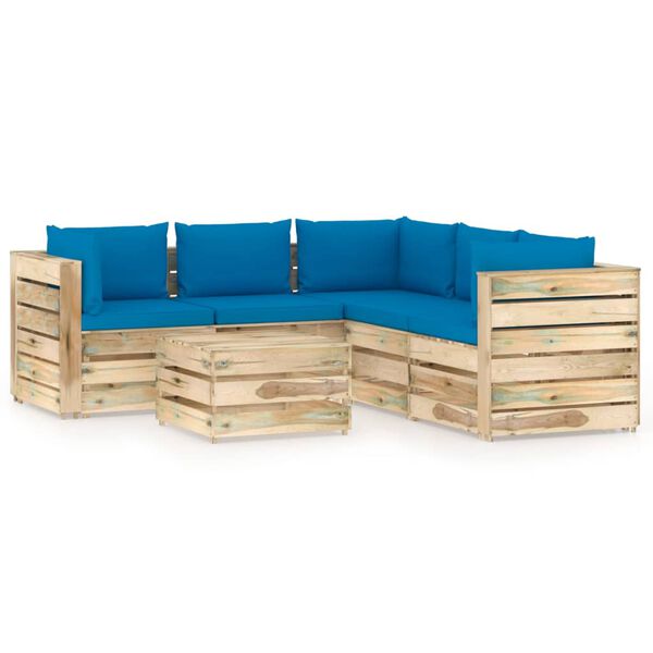 vidaXL 6-tlg. Garten-Lounge-Set mit Kissen Gr&uuml;n Impr&auml;gniertes Holz