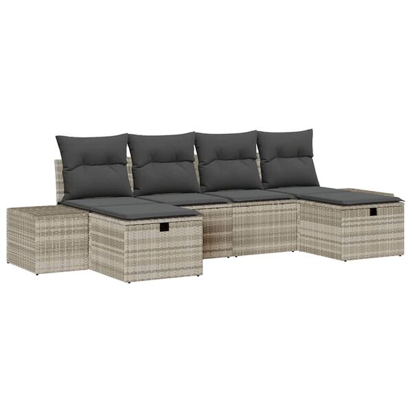 vidaXL Gartensofa-set mit Kissen 6 pcs Hellgrau Poly-Rattan