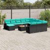 vidaXL 13-teiliges Gartensofa-Set mit Kissen, schwarzes Polyrattan