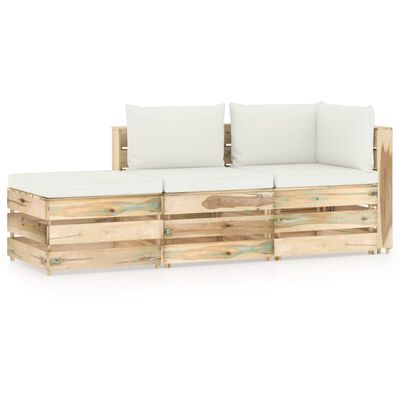 vidaXL 3-tlg. Garten-Lounge-Set mit Kissen Grün Imprägniertes Holz