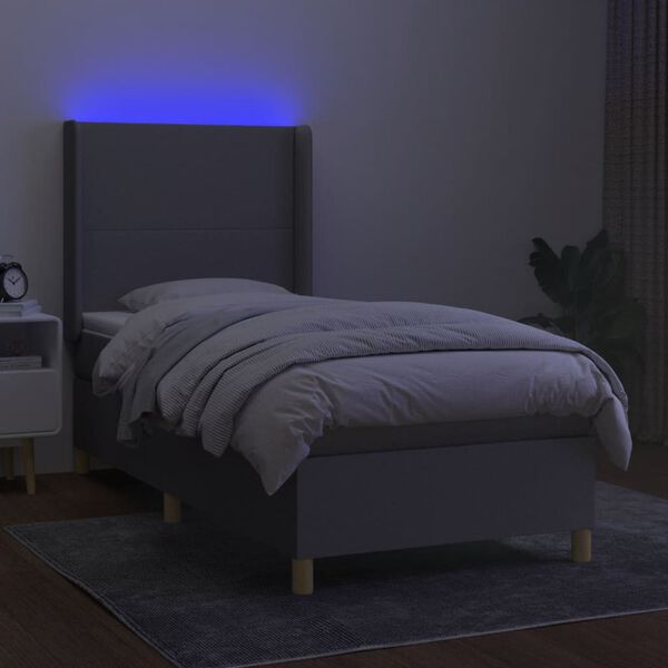 vidaXL Boxspringbett mit Matratze & LED Hellgrau 100x200 cm Stoff