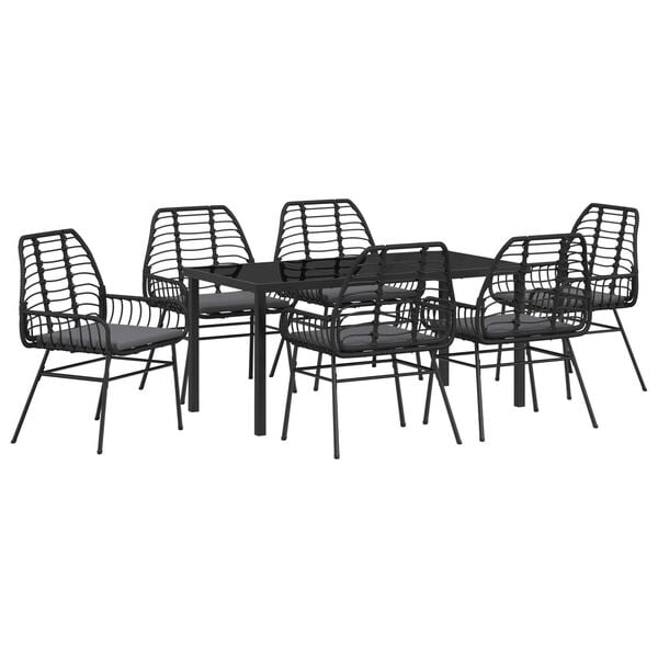 vidaXL Garten Essgruppe 7 pcs Schwarz Poly-Rattan