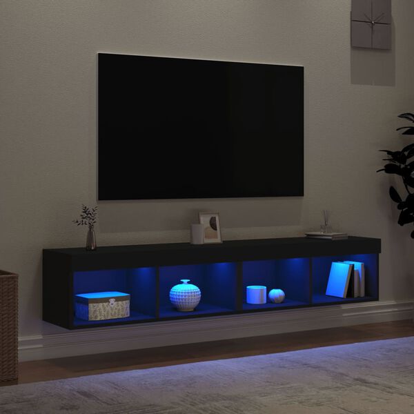 vidaXL TV-Schr&auml;nke mit LED-Leuchten 2 Stk. Schwarz 80x30x30 cm