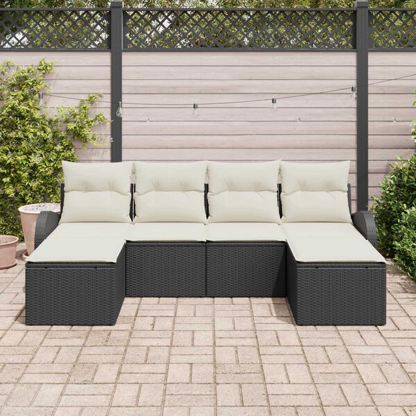 vidaXL Gartensofa-set mit Kissen 6 pcs Schwarz Poly Rattan