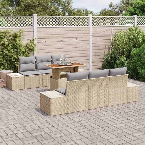vidaXL Garten-Sofa-Set mit Speicher 7 pcs Beige Poly Rattan