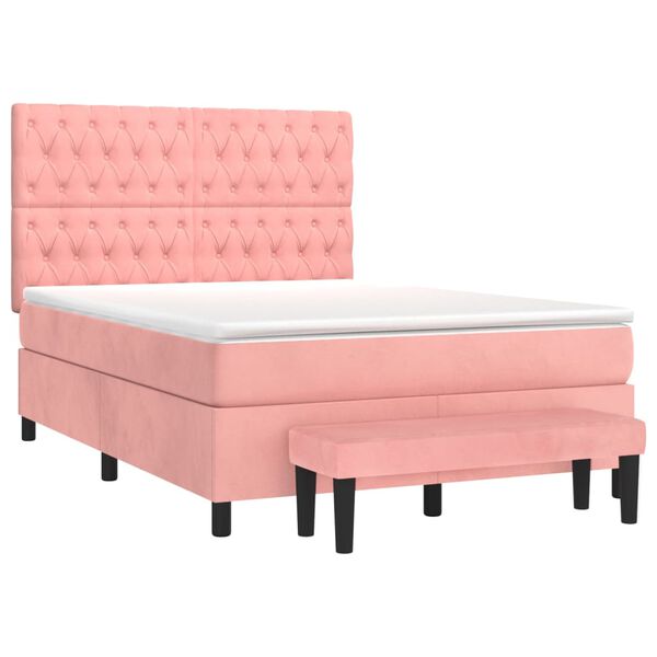 vidaXL Boxspringbett mit Matratze Rosa 140x200 cm Samt