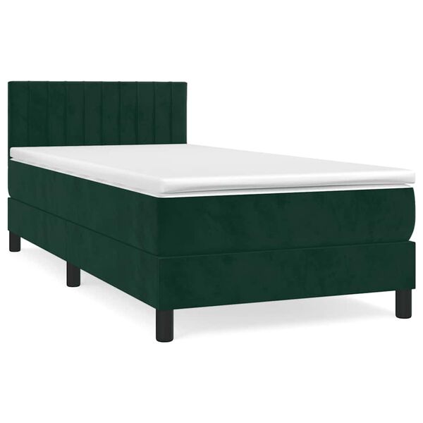 vidaXL Boxspringbett mit Matratze Dunkelgr&uuml;n 90x190 cm Samt