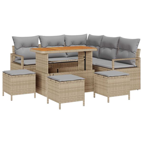 vidaXL Garten-Sofa-Set mit Kissen mit Kissen 9 pcs Beige und Hellgrau