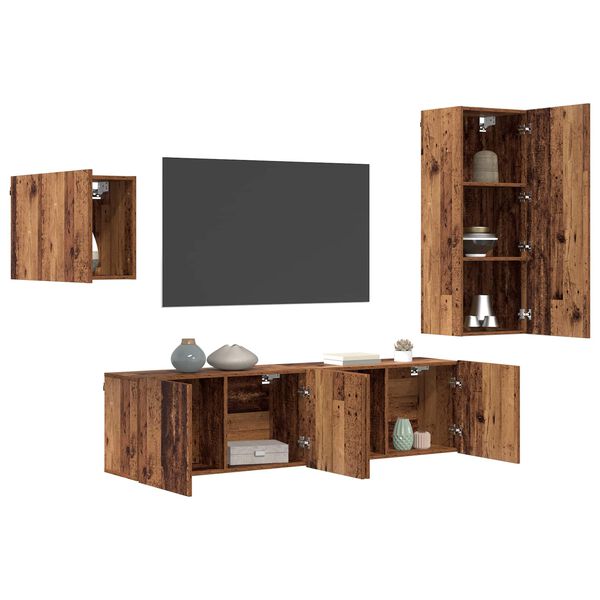 vidaXL TV-Schr&auml;nk Wandmontiert 4 pcs Altholz Holzwerkstoff