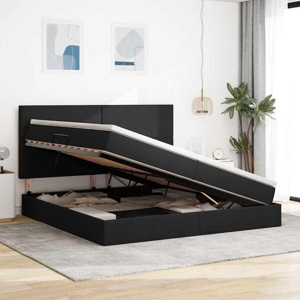 vidaXL Bett mit Stauraum und LED Schwarz 200 x 200 cm Polyester