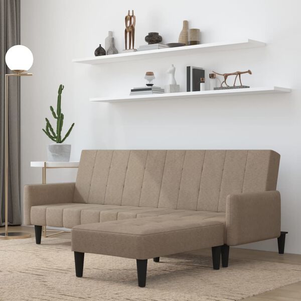 vidaXL Schlafsofa 2-Sitzer mit Hocker Taupe Mikrofasergewebe