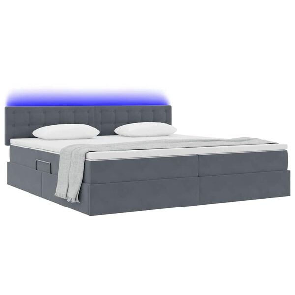 vidaXL Bett mit Stauraum und LED mit LED Dunkelgrau 200 x 200 cm Samt