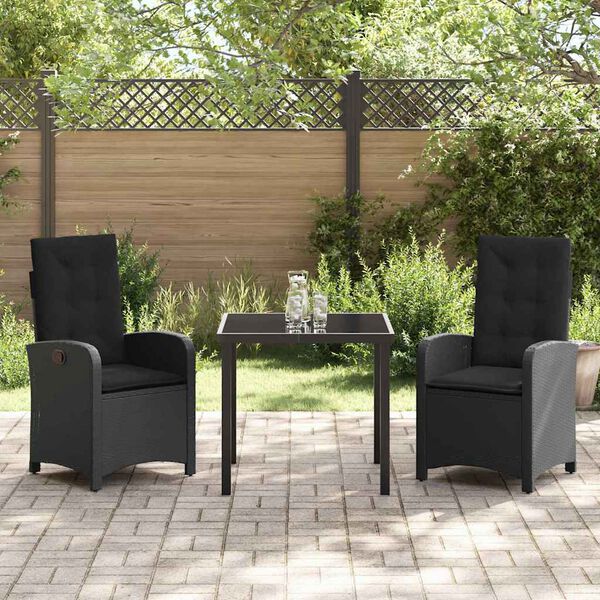 vidaXL Garten Essgruppe mit Kissen 3 pcs Schwarz Poly-Rattan