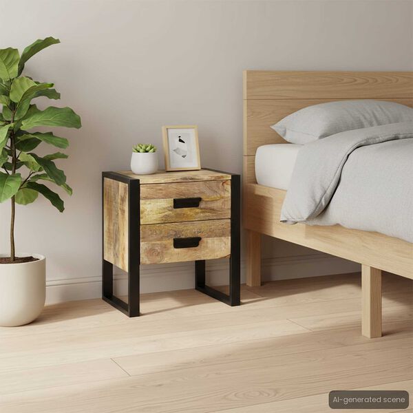 vidaXL Beistelltisch mit 2 Schubladen Mango Holz 43x33x51 cm