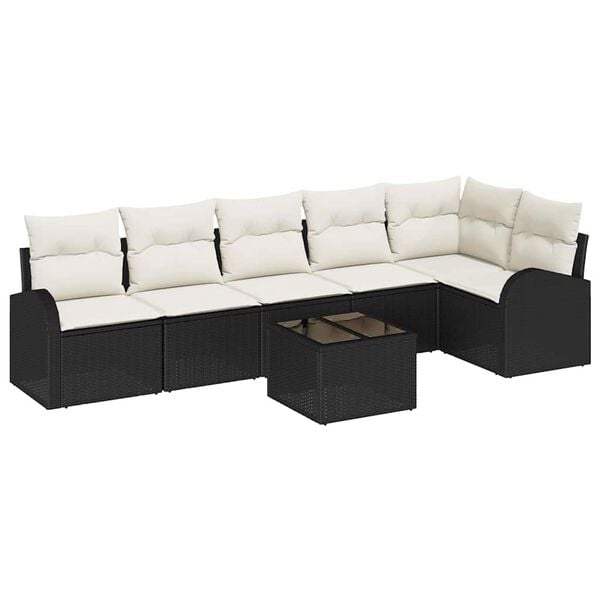 vidaXL Gartensofa-set mit Kissen 7 pcs Schwarz und Wei&szlig; Poly-Rattan
