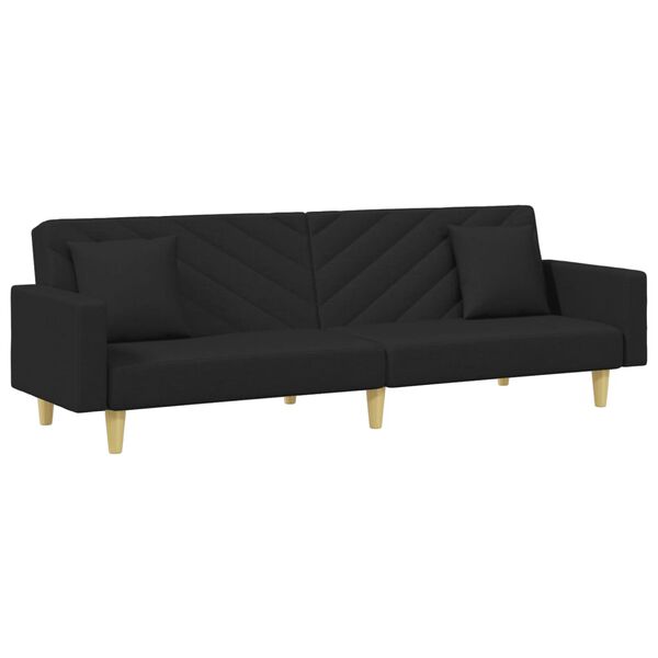 vidaXL Schlafsofa 2-Sitzer mit Kissen und Fu&szlig;hocker Schwarz Stoff
