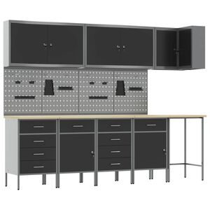 vidaXL Arbeitsschrankset mit Schubladen 12 Stk. Schwarz und Grau