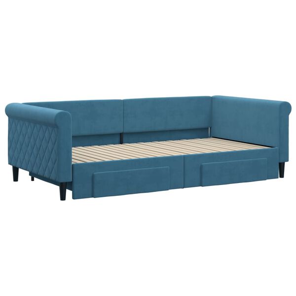 vidaXL Tagesbett Ausziehbar mit Schubladen Blau 100x200 cm Samt