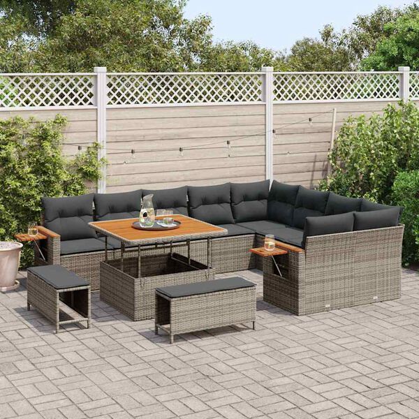 vidaXL Gartensofa-set mit Kissen 13 pcs Grau Poly-Rattan