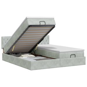 vidaXL Ottoman Bett mit Matratze mit Kopfteil 2 pcs Hellgrau Samt