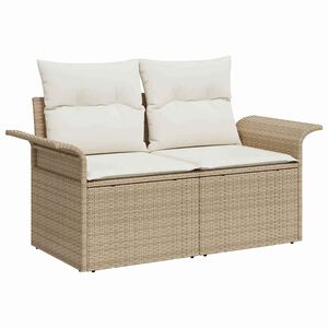 vidaXL Gartensofa mit Kissen Beige 141 x 62 x 69cm Poly-Rattan