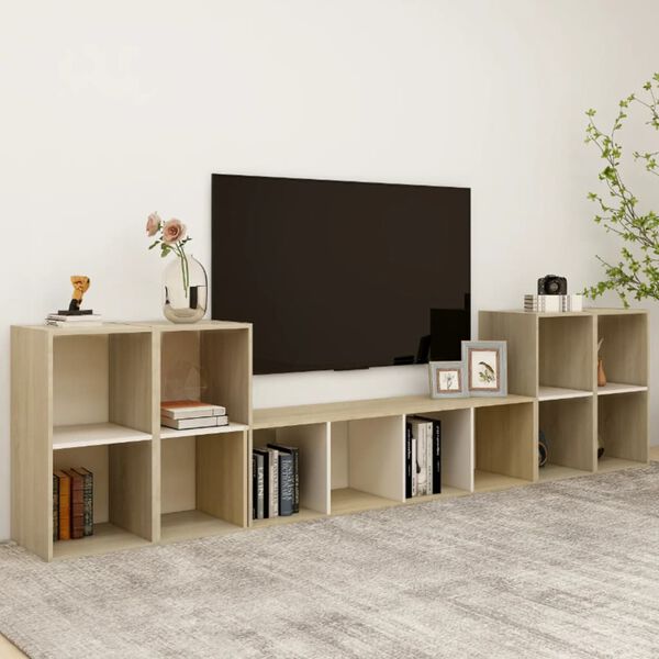 vidaXL 5-tlg. TV-Schrank-Set Wei&szlig; Sonoma-Eiche Holzwerkstoff