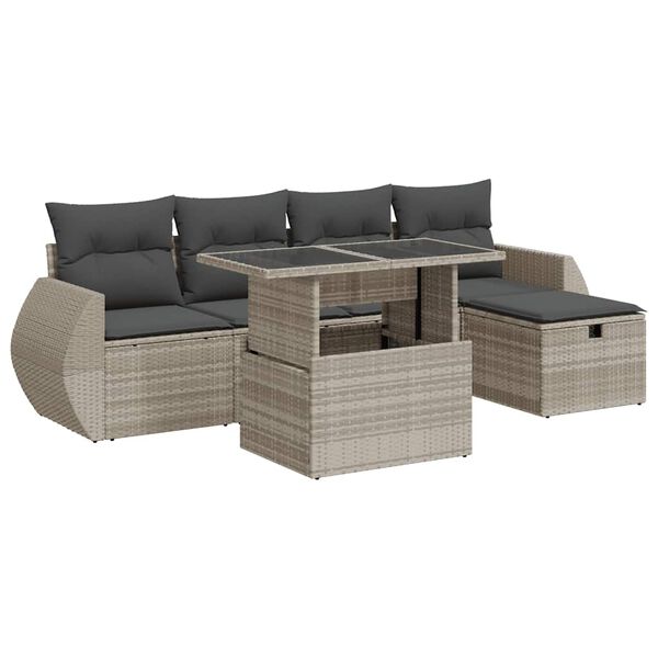 vidaXL 6-tlg. Garten-Sofagarnitur mit Kissen Hellgrau Poly Rattan
