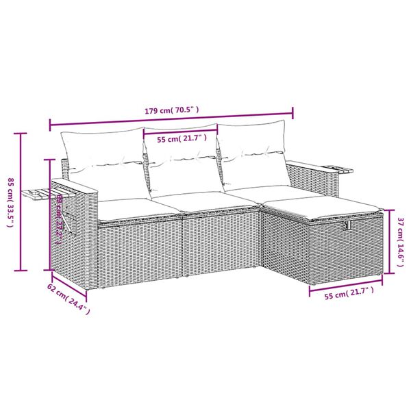 vidaXL 4-tlg. Garten-Sofagarnitur mit Kissen Beigemischung Poly Rattan