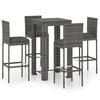 vidaXL 5-tlg. Gartenbar-Set mit Kissen Poly Rattan Grau