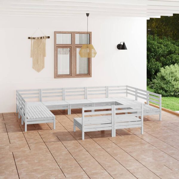 vidaXL 11-tlg. Garten-Lounge-Set Wei&szlig; Massivholz Kiefer