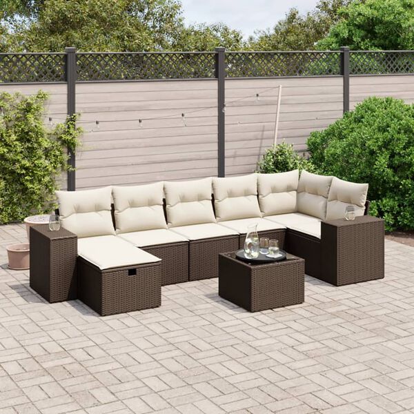 vidaXL 8-tlg. Garten-Sofagarnitur mit Kissen Braun Poly Rattan