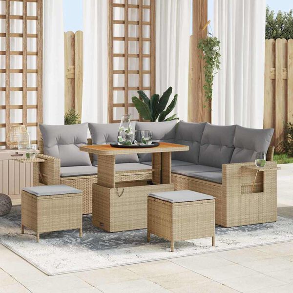 vidaXL Gartensofa-set mit Kissen 9 pcs Beige und Hellgrau Poly-Rattan
