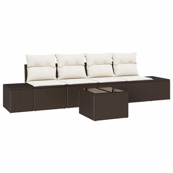 vidaXL Garten-Sofa-Set mit Kissen 5 pcs Braun und Creme Poly-Rattan