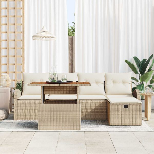 vidaXL Gartensofa-set mit Kissen mit Speicher 6 pcs Beige Poly-Rattan