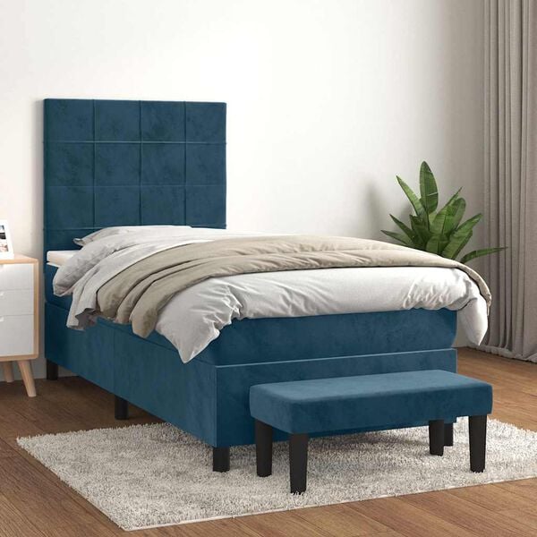 vidaXL Boxspringbett mit Matratze Dunkelblau 90x200 cm Samt