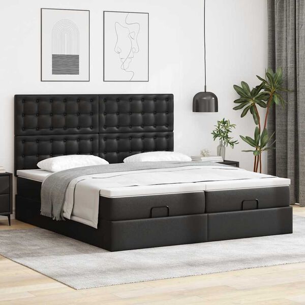 vidaXL Ottoman-Bett mit Matratzen & LEDs Schwarz 160x200 cm Kunstleder