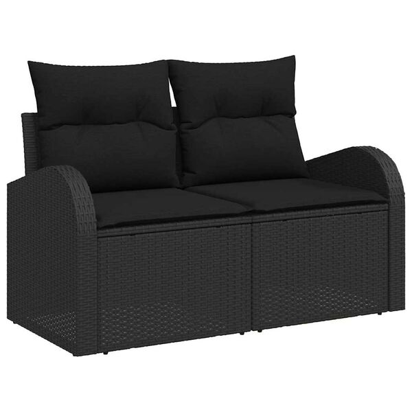 vidaXL Garten-Sofa-Set mit Speicher 9 pcs Schwarz Poly Rattan