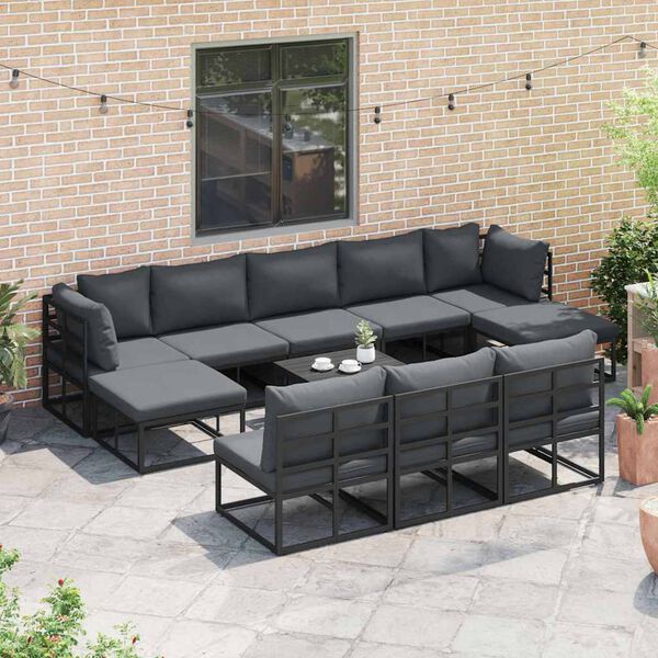 vidaXL Garten-Sofa-Set mit Kissen 10 pcs Schwarz Aluminium