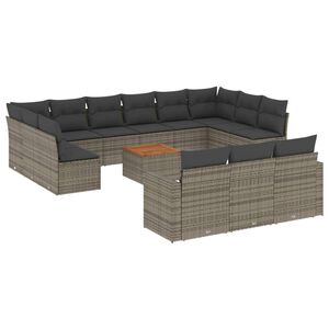 vidaXL 14-tlg. Garten-Sofagarnitur mit Kissen Grau Poly Rattan