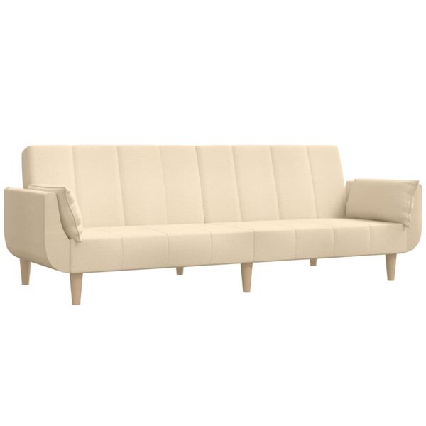 vidaXL Schlafsofa 2-Sitzer mit Hocker & Zwei Kissen Creme Stoff