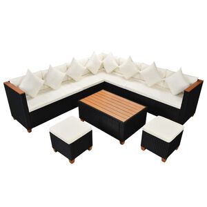 vidaXL 7-tlg. Garten-Lounge-Set mit Auflagen Poly Rattan Schwarz
