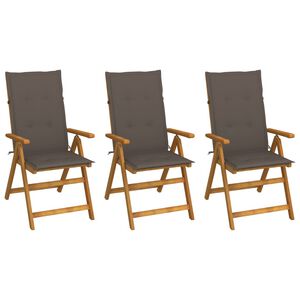 vidaXL Klappst&uuml;hle, 3er-Set mit Kissen, aus massivem Akazienholz