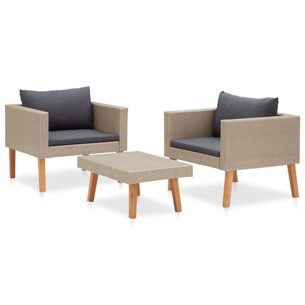 vidaXL 3-tlg. Garten-Lounge-Set mit Auflagen Poly Rattan Beige