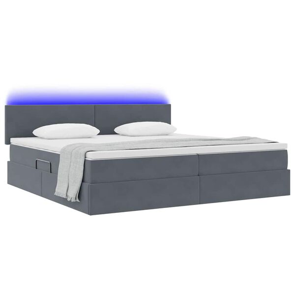 vidaXL Bett mit Stauraum und LED Dunkelgrau 200 x 200 cm Samt