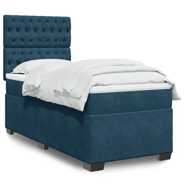 vidaXL Boxspringbett mit Matratze Blau 90x190 cm Samt