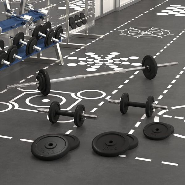 vidaXL Langhantel und Kurzhantel mit Hantelscheiben 90 kg Gusseisen